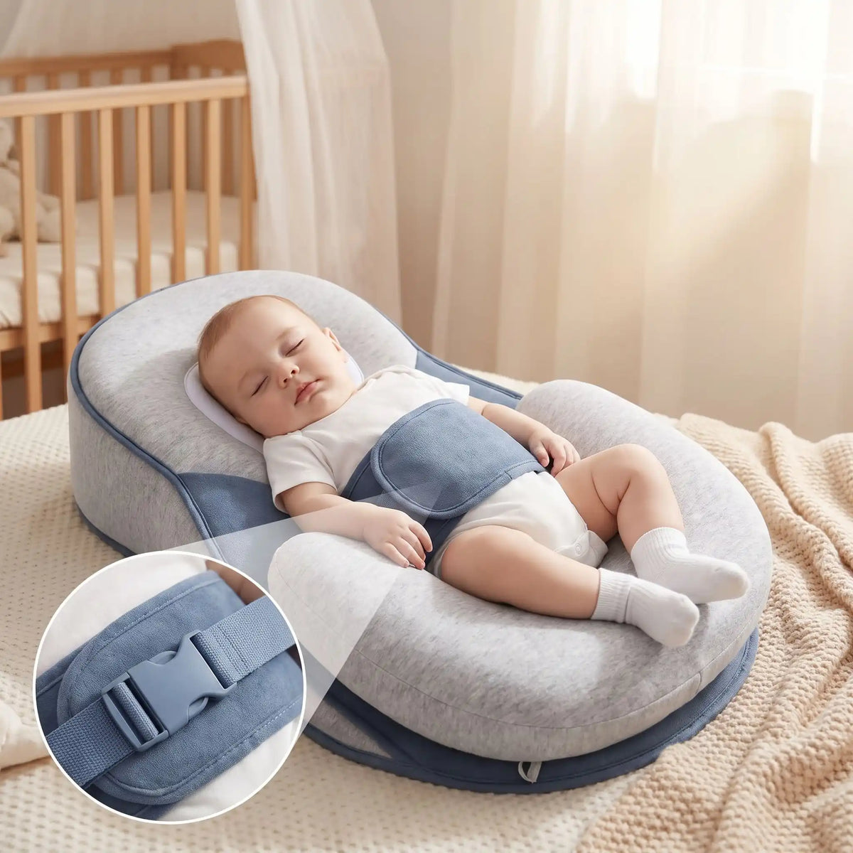 Coussin bébé ErgoAntiReflux tout-petit endormi avec sangle de sécurité