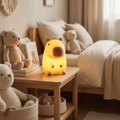Veilleuse bébé capybara lumineuse décorant une chambre d’enfant chaleureuse