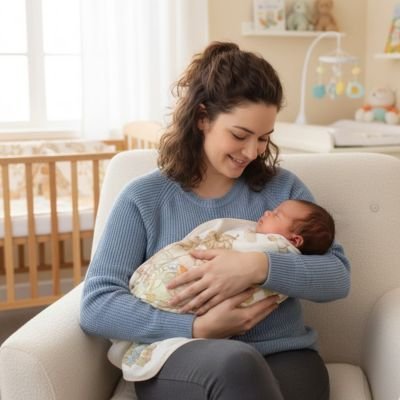 Couverture bébé douce autour d'un nourrisson endormi contre sa maman