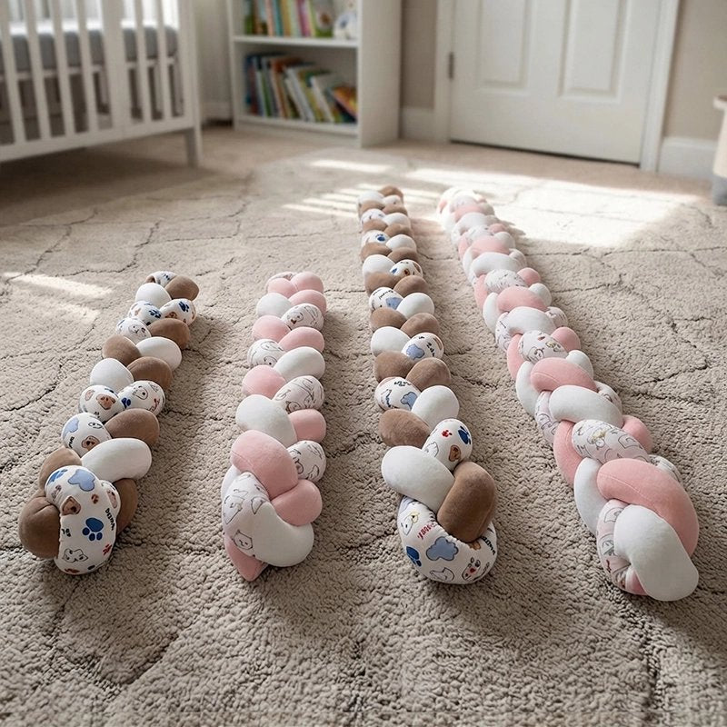 Tresse de lit en quatre variantes et longueurs sur un tapis beige